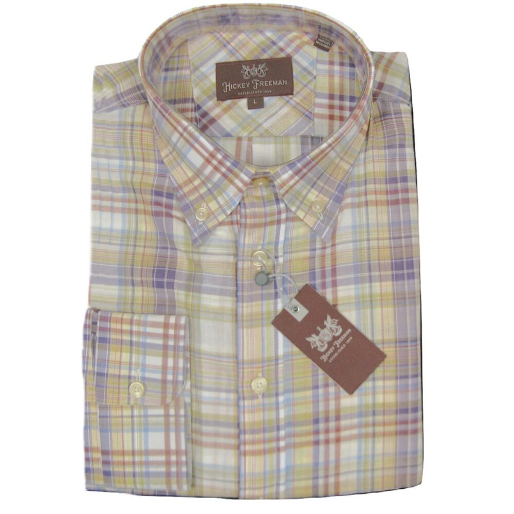 NEW! $165 Hickey Freeman Button Front Shirt!  Colorful Plaid  Lightweight Cotton